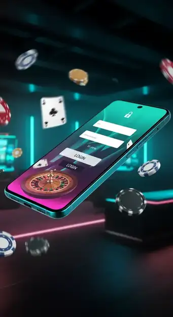 Illustratie van de inlogpagina van Dynabet Casino met velden voor e-mail en wachtwoord, omgeven door een veilige, versleutelde verbinding.